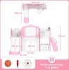 AIYAPLAY 7 in 1 Toddler Slide Set with Basketball Hoop, Outdoor & Indoor Frog Theme Playset with Climbing Frame, Telescope, Drawing Board, Storage Box for Toddlers Ages 1-3, Pink