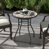 Outsunny 60 cm Garden Round Coffee Table,  Outdoor Side Table with Tempered Glass Printed Table Top and Foot Pads for Porch, Balcony, Tan Brown