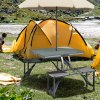 Outsunny Folding Picnic Table with 4 Seats and Umbrella Hole, Aluminium Frame Portable Camping Table Set for Patio, Porch, Garden, Grey