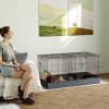 PawHut Guinea Pig Cage, 2 in 1 Rabbit Cage Pet Playpen with Removable Top, 2 Separate Area, Waterproof Oxford Fabric Floor, Perch, Ramp, Small Animal Cage for Guinea Pigs, Bunnies, Hedgehogs, Black