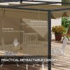 Outsunny 3 x 2m Metal Outdoor Pergola with Retractable Roof, Outdoor Gazebo Canopy Shelter with Drainage Holes for Garden, Patio, Lawn, Khaki