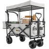 Outsunny 120L Festival Trolley on Wheels, Folding Camping Trolley Cart with Removable Canopy, All-Terrain Wheels, Adjustable Handle and Side Pockets for Garden Beach Fishing Shopping, Grey