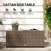Outsunny Outdoor Coffee Table, PE Rattan Side Table with Tempered Glass Top, Wicker Rectangular Garden Coffee Table End Table with Steel Frame for Patio, Balcony, 90 x 50 x 38cm, Brown