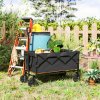 Outsunny 160L Festival Trolley on Wheels, Folding Camping Trolley Cart w/ Tailgate, 100kg Heavy Duty Garden Collapsible Folding Wagon w/Adjustable Handle, Carry Bag for Beach Picnic, Black and Orange