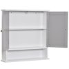 kleankin Mirror Cabinet Wall Mounted with Double Mirrored Doors, Hanging Cabinet with Cupboard and Shelf, Bathroom Wall Storage Organiser