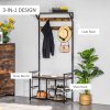 HOMCOM Coat Rack Stand Shoe Storage Bench with 9 Hooks Shelves for Bedroom Living Room Entryway Brown and Black 180cm