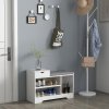 HOMCOM Shoe Storage Bench, Shoe Rack Bench with Seating Cushion, Drawer, 3 Open Compartments and Table Top for Entryway, Hallway