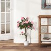 Outsunny 90cm/3FT Artificial Rose Tree, Fake Decorative Plant with Pot, Indoor Outdoor Faux Decoration Home Office Decor, Pink