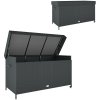 Outsunny 627 L Rattan Garden Storage Box, Outdoor Garden Cushion Storage Box with Gas Lift Lid and Wheels, Outdoor Rattan Chest Container for Cushions, Pillows and Tools, Black