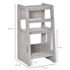 HOMCOM Kids Step Stool, Adjustable Standing Platform, Toddler Kitchen Stool , Standing Tower for Kids, Kitchen Counter with Three Adjustable Heights - Grey