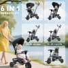 AIYAPLAY Kids Trike, 6 in 1 Toddler Tricycle with Adjustable Parent Handle & Canopy, Convertible Seat, for Ages 1-5 Years, Foldable Baby Trike with Safety Harness, Storage Basket & Bag, Black