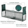 PawHut Two-Door Live Trap for Small Animals, Outdoor and Indoor Animal Trap for Rat, Mice, 100 x 25 x 28cm - Dark Green