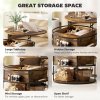 HOMCOM Lift Top Coffee Table, Round Coffee Table with Storage Shelf, Hidden Compartment and Steel Frame for Living Room, Home Office, Brown