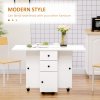 HOMCOM Folding Dining Table for 4-6, Rolling Drop Leaf Table on Wheels with Storage Drawers, Cabinet and Open Shelf for Kitchen, Dining Room