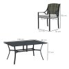 Outsunny Rattan Garden Furniture Set with Cushions, 6 Seater Rattan Dining Set with 6 Armchairs, 150 x 96cm Rectangular Table, Umbrella Hole, for Outdoor, Patio, Balcony, Terrace, Conservatory