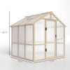 Outsunny 6.6 x 6ft Polycarbonate Greenhouse, Walk-in Wooden Greenhouse with Lockable Door and Window, Garden Plants Grow House, Brown