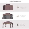 Outsunny 3 x 4m Aluminium Garden Gazebo, Marquee Canopy Shelter Pavilion Party Tent with Nets and Curtains for Garden and Deck, Coffee