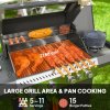 Outsunny 4+1 Burner Gas BBQ Grill with Clear View Lid, Portable Gas Barbecue Grill with Built-in Thermometer, Side Table, Cabinet, Wheels, Grease Tray for Garden Party Outdoor Cooking, Black