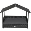 PawHut Rattan Dog House, Extendable Outdoor Wicker Dog Bed w/ Water-Resistant Roof, Removable Cushion, for Small and Medium Dogs - Grey