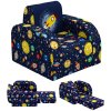AIYAPLAY Kids Armchair, 2 in 1 Foldable Toddler Chair, Soft Snuggle Sponge Filled Recliner, for Bedroom Playroom Living Room, for Boys & Girls 18 Months to 3 Years - Dark Blue