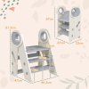 AIYAPLAY Kids Step Stool, Foldable Toddler Kitchen Stool, Adjustable Standing Tower with Handle, Non-Slip for Bathroom, Sink, Kitchen, Counter, Toilet Potty Training, Grey