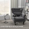HOMCOM Wingback Armchair, Linen Fabric Accent Chair, Upholstered Fireside Chair with Pillow, Button Tufted Back for Living Room, Bedroom, Home Office, Dark Grey