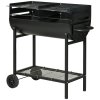 Outsunny Trolley Charcoal BBQ Barbecue Grill Cooker with 3-Level Adjustable Height Grill Nets, Patio Outdoor Garden Heating Heat Smoker with Wheels, 90 x 45 x 96 cm, Black