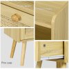 HOMCOM Bedside Tables Set of 2, Boho Styled Nightstand with Drawer, Storage Compartment and Rattan Accent, Side End Table for Bedroom, 40 x 30 x 60cm, Natural Wood Finish
