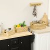HOMCOM Set of 3 Wicker Storage Baskets, Woven Baskets with Handles, for Organizing, Storage Boxes for Shelves, Bedroom, Living Room, Bathroom, Natural Tone