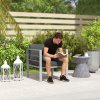 Outsunny Garden Sofa, All-Weather Garden Single Sofa with Removable Cushions, Metal Frame Outdoor Furniture for Balcony, Charcoal Grey