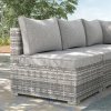 Outsunny Armless Rattan Garden Chair, Outdoor Rattan Chair with Cushions, PE Wicker Garden Furniture with Steel Frame, Adjustable Footpads for Garden, Terrace, Light Grey