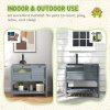 PawHut Tortoise House w/ Shelf, Small Pet Reptile Wooden House w/ Hide Shelter Den and Run, Lamp Holder, Tray, for Indoors, Outdoors - Grey