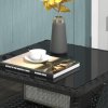 Outsunny 50cm Outdoor PE Rattan Coffee Table, Patio Wicker Two-tier Side Table with Glass Top, for Patio, Garden, Balcony, Black