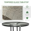 Outsunny 80 cm Round Dining Table with Parasol Hole, Outdoor Coffee End Side Table with Tempered Glass Top, Steel Frame for Garden, Black