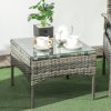 Outsunny 3 Pieces Rattan Bistro Set, Wicker Garden Furniture Set with Glass Top Coffee Table and Chairs, Washable Cushions for Outdoor, Patio, Balcony, Mixed Grey