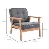 HOMCOM Accent Chair, Linen Fabric Armchair, Occasional Chair with Rubber Wood Frame for Living Room Reception Bedroom Balcony, Grey and Natural