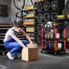 HOMCOM 3-Tier Rolling Tool Cart, Tool Trolley on Wheels, Plastic Mobile Service Utility Cart with Handles for Garage, Mechanics and Warehouse, 91kg Capacity, Black and Red