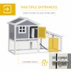 PawHut Wooden Rabbit Hutch 2 Tier Guinea Pig Cage Bunny Run w/ Sunlight Panel Roof and Slide-Out Tray - Grey