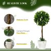 HOMCOM Set of 2 Decorative Artificial Plants Ball Trees with Lavender Flowers in Pot Fake Plants for Home Indoor Outdoor Decor, 60cm, White