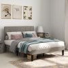 HOMCOM King Bed Frame with 5-Level Adjustable Velvet Upholstered Headboard, Wooden Slats Mattress Foundation, No Box Spring Needed, Grey