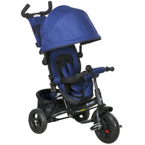 HOMCOM 6 in 1 Trike, Kids Tricycle, Pedal Push Bike w/ Push Handle, Removable Canopy, 5-point Safety Belt, Storage, Cushion, Footrest, Brake, for 1-5 Years Toddler