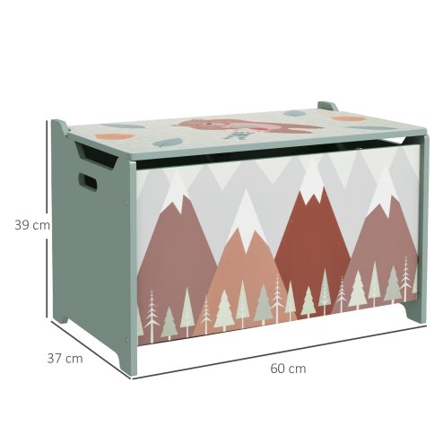 ZONEKIZ Toy Box, Kids Toy Chest with Lid, Safety Hinge, Cute Design - Green