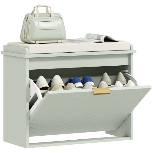HOMCOM Shoe Bench with Padded Seat Cushion and Flip-Drawer, Shoe Cabinet Holds up to 120kg for Hallway, Entryway and Porch, 62x26x47.5cm
