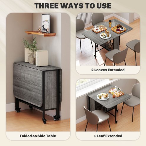 HOMCOM Mobile Drop Leaf Table, Folding Dining Table with 6 Wheels & Storage Shelf for Small Spaces, Kitchen, Dining Room