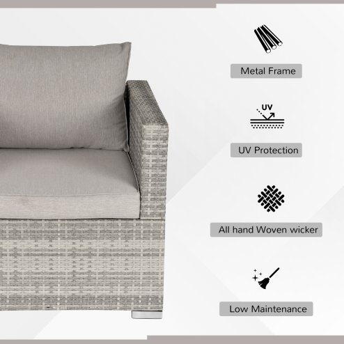 Outsunny Single Rattan Garden Chair, PE Wicker Garden Armchair with Cushions, Outdoor Rattan Chair with Armrests and Steel Frame for Conservatory, Porch, Patio, Balcony, Grey