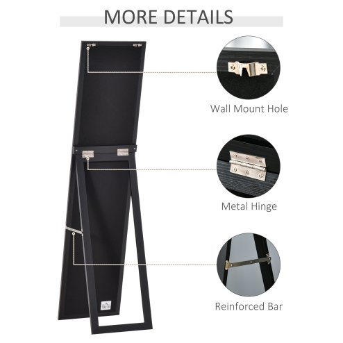 HOMCOM Full Length Mirror, Floor Standing or Wall-Mounted Long Mirror, Rectangular Full Body Mirror for Bedroom, Living Room, Black