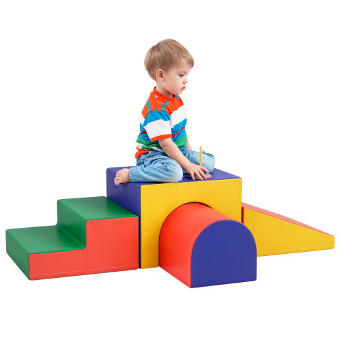 HOMCOM Baby Soft Play Set, 4 Piece Soft Play Equipment for Toddlers 12-36 Months, Climb and Crawl Foam Play, Kids Activity Play Toy, Red