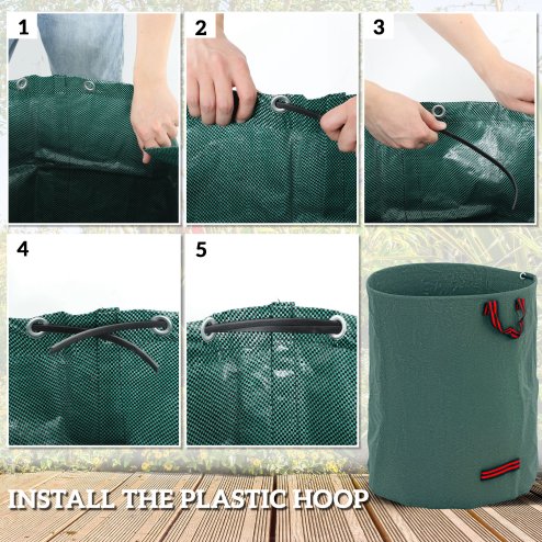 Outsunny Garden Waste Bags, 300L x 3 Heavy Duty Garden Bags, Foldable and Reusable Waste Sacks with Handles for Loading Leaf, Trash, Debris, Green
