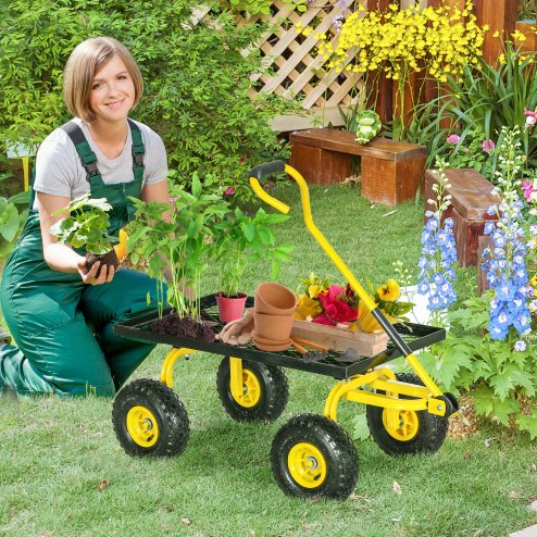 Outsunny Garden Trolley Cart, Heavy Duty Garden Cart with Metal Frame, 10