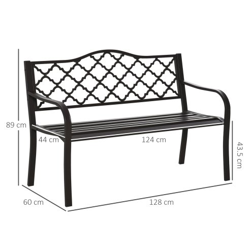 Outsunny Outdoor 2 Seater Garden Bench, Antique Style Cast Iron Loveseat with Armrest, Brown